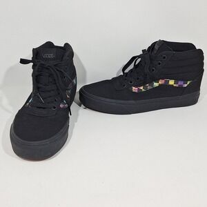 Vans Ward Black Hi Top Iridescent Checkered Rainbow Women 8 Sneakers Skater